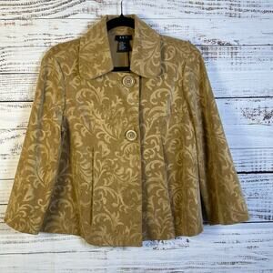Womens Y2K RQT Crop Flowy Bolero Jacket Tan Floral Velvet Bell Sleeve Collar MED